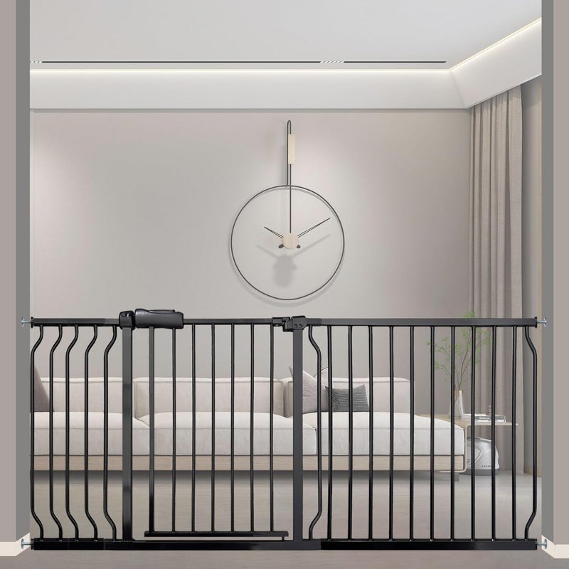 Vothco Wide Baby Gate 67-71.5 Inch Heavy Duty Steel Safety for Stairs, Pressure-Mounted Indoor Dog, No Drilling, Modern Home Design, Black - Image 1